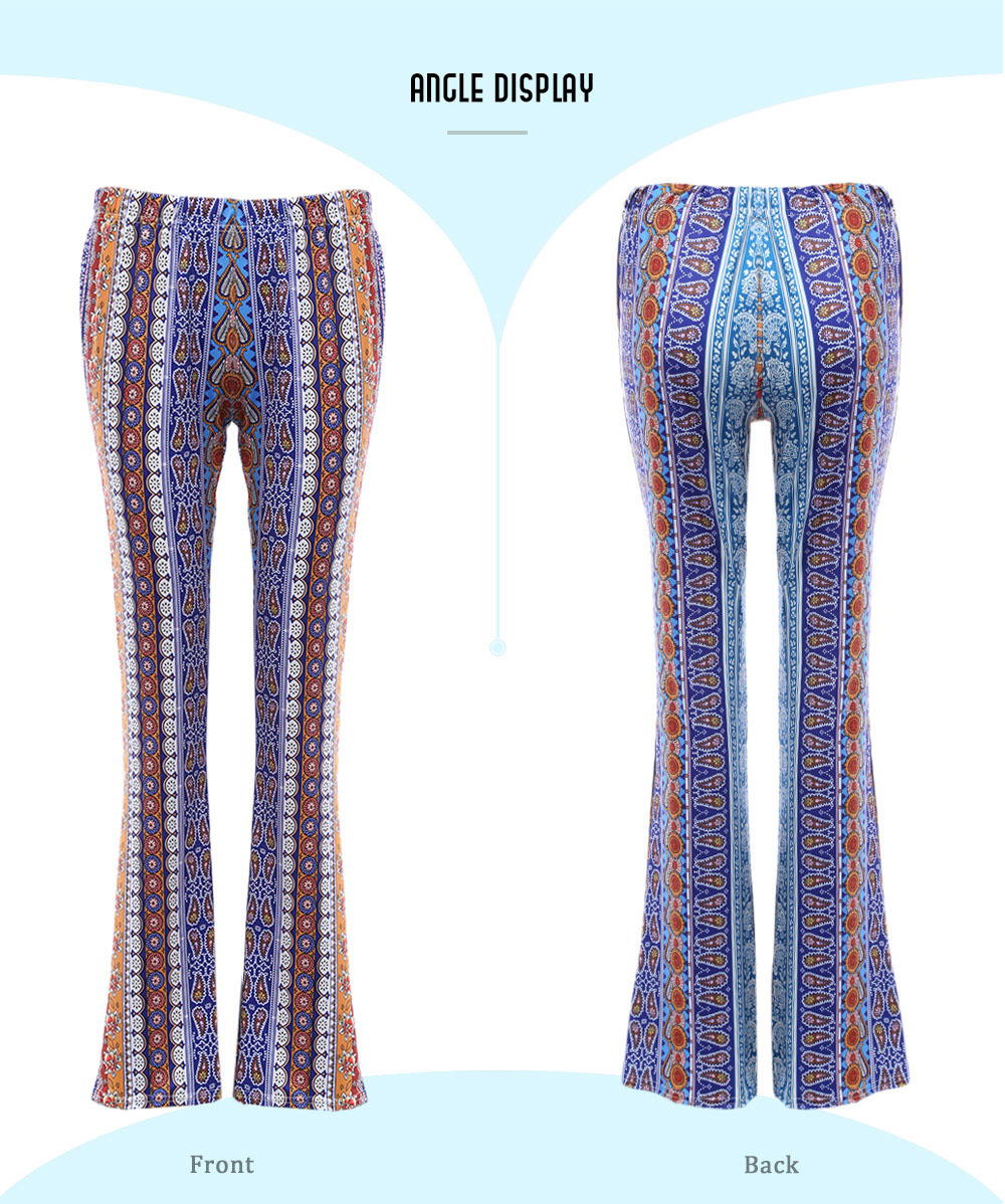 Vintage Mid Waist Rose Print Skinny Bell-bottom Pants for Women
