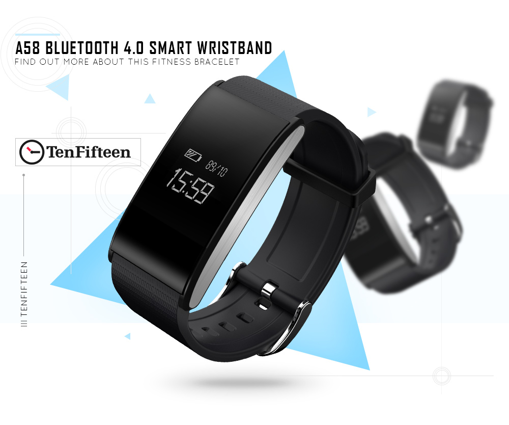 TenFifteen A58 Bluetooth 4.0 Smart Bracelet Blood Oxygen Pressure Measure Fatigue Heart Rate Monitor