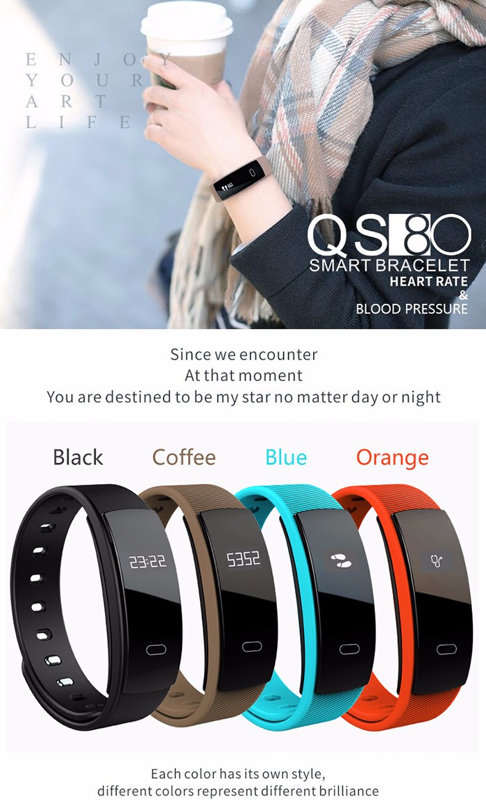 QS80 Heart Rate Smart Wristband Sleep Monitor Call Reminder