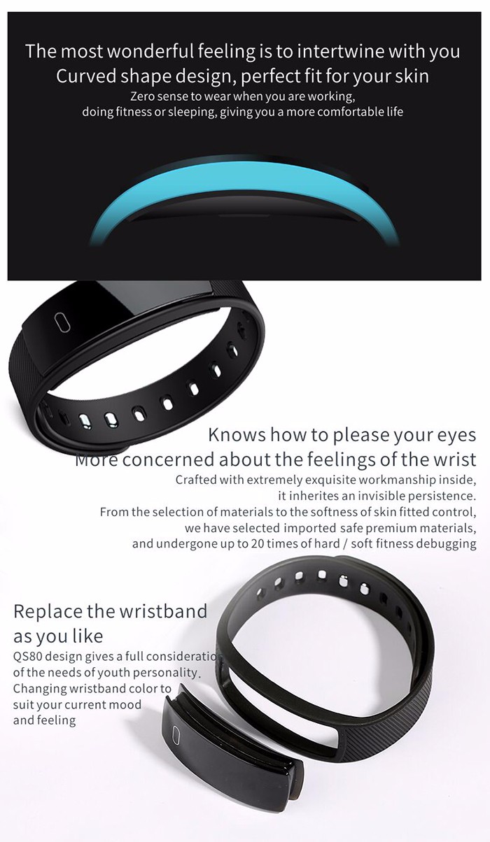 QS80 Heart Rate Smart Wristband Sleep Monitor Call Reminder