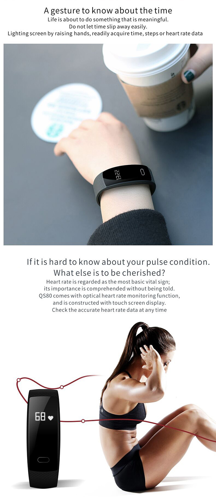 QS80 Heart Rate Smart Wristband Sleep Monitor Call Reminder