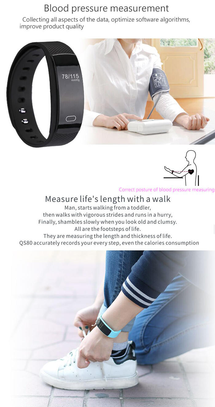 QS80 Heart Rate Smart Wristband Sleep Monitor Call Reminder