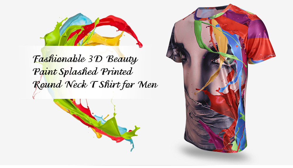 Fashionable 3D Beauty Paint Splashed Printed Round Neck T Shirt for Men Fashionable 3D Beauty Paint Splashed Printed Round Neck T Shirt for Men