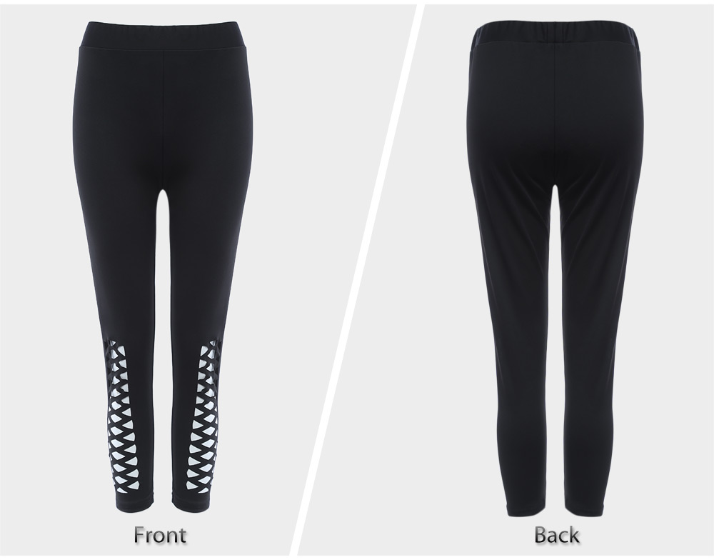 Casual High Elastic Hollow Cross Design Sports Women Pants