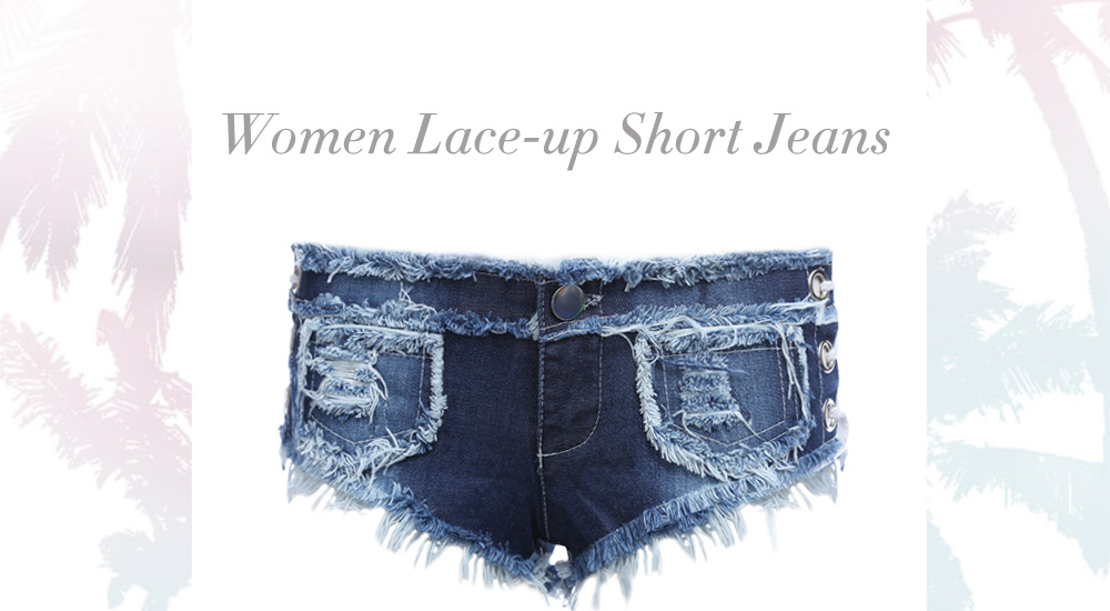 Sexy Low Waist Lace-up Frayed Denim Short Jeans for Women