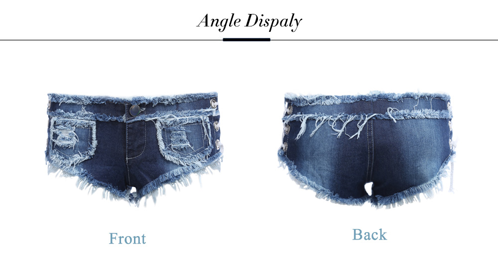 Sexy Low Waist Lace-up Frayed Denim Short Jeans for Women