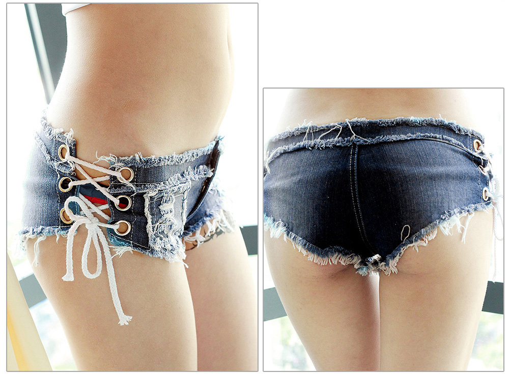 Sexy Low Waist Lace-up Frayed Denim Short Jeans for Women