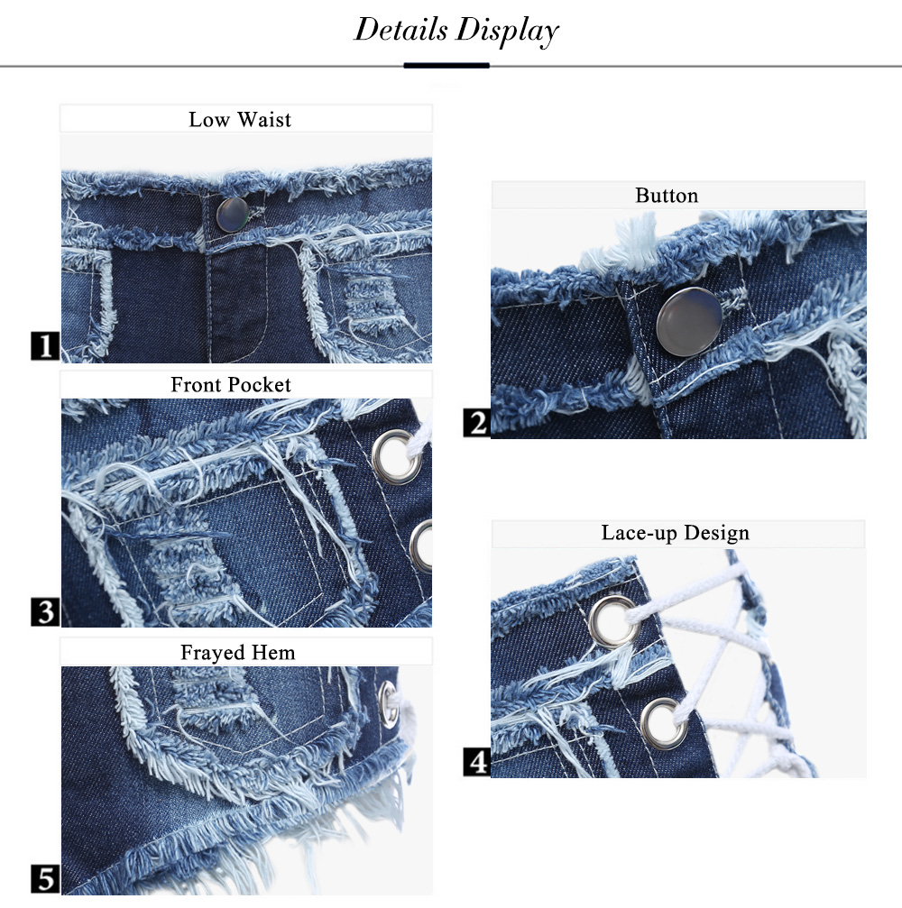Sexy Low Waist Lace-up Frayed Denim Short Jeans for Women