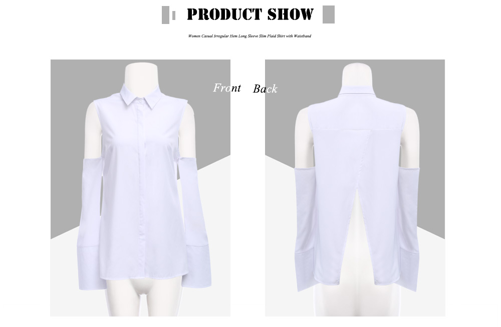 Trendy Long Sleeve Cold Shoulder Slit Button Shirt for Women