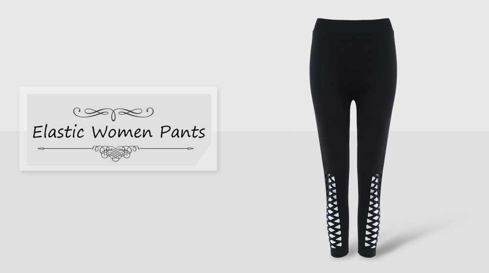 Casual High Elastic Hollow Cross Design Sports Women Pants