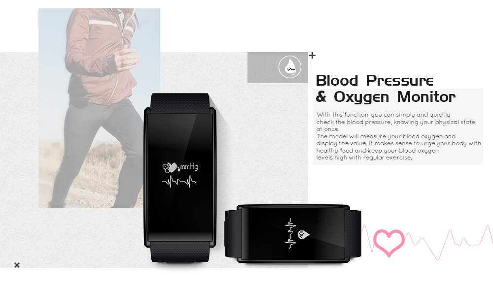 TenFifteen A58 Bluetooth 4.0 Smart Bracelet Blood Oxygen Pressure Measure Fatigue Heart Rate Monitor