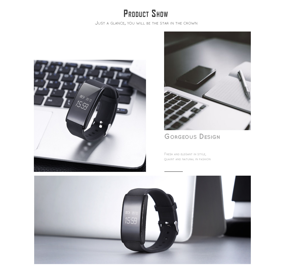 TenFifteen A58 Bluetooth 4.0 Smart Bracelet Blood Oxygen Pressure Measure Fatigue Heart Rate Monitor