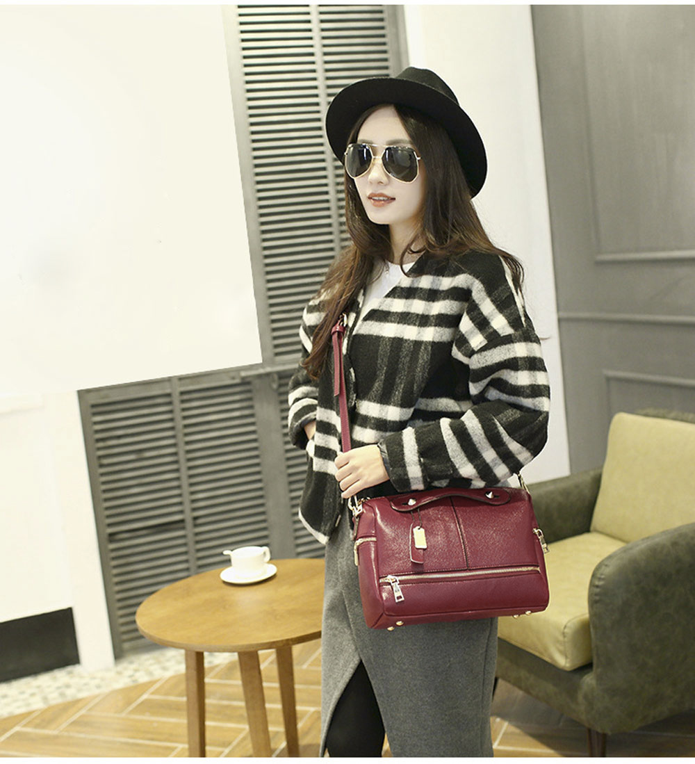 Guapabien Lady Pillow Shape Slide Handle Rivet Multi Purposes Tote Shoulder Messenger Bag Guapabien Lady Pillow Shape Slide Handle Rivet Multi Purposes Tote Shoulder Messenger Bag