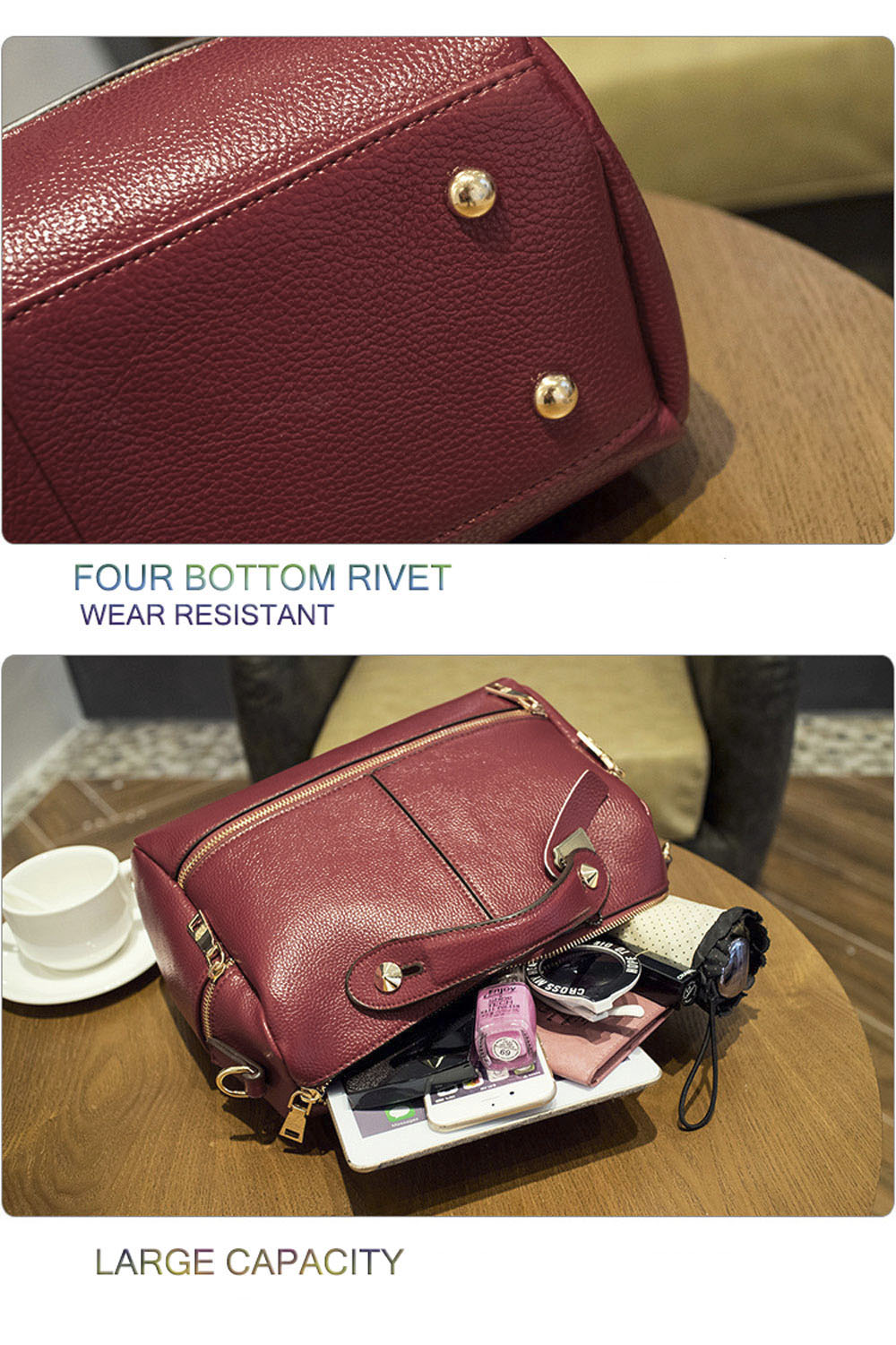 Guapabien Lady Pillow Shape Slide Handle Rivet Multi Purposes Tote Shoulder Messenger Bag Guapabien Lady Pillow Shape Slide Handle Rivet Multi Purposes Tote Shoulder Messenger Bag