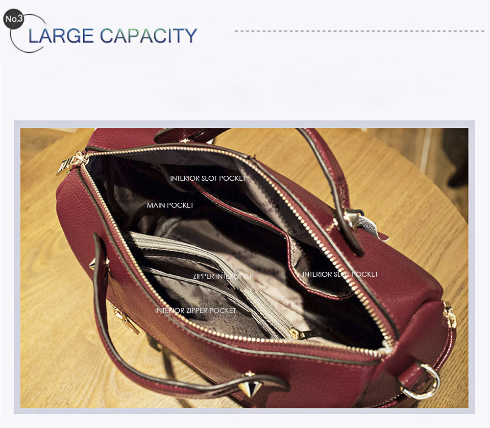 Guapabien Lady Pillow Shape Slide Handle Rivet Multi Purposes Tote Shoulder Messenger Bag Guapabien Lady Pillow Shape Slide Handle Rivet Multi Purposes Tote Shoulder Messenger Bag