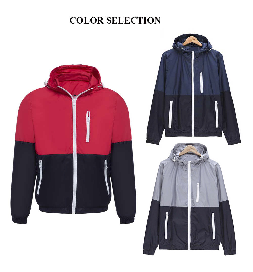 Casual Thin Color Block Zipper Design Men Long Sleeve Hoodies