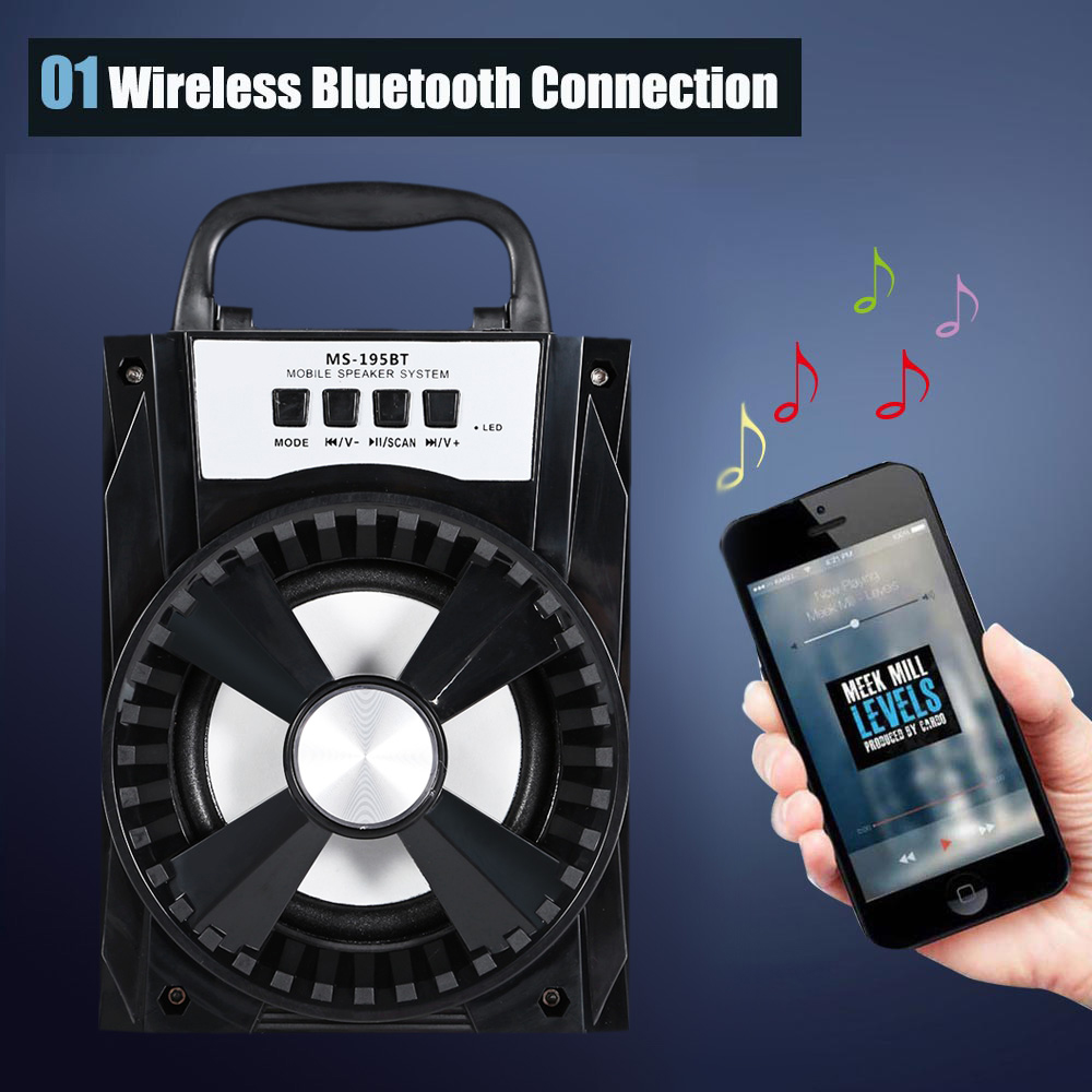 Redmaine MS - 195BT Portable High Power Output Multimedia FM Radio Wireless Bluetooth Speaker Redmaine MS - 195BT Portable High Power Output Multimedia FM Radio Wireless Bluetooth Speaker