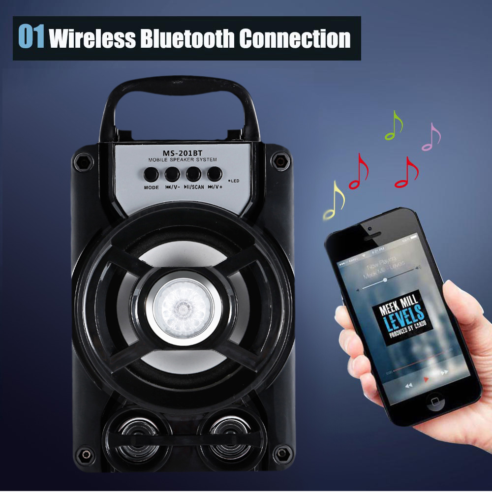 Redmaine MS - 201BT Portable High Power Output Multimedia FM Radio Wireless Bluetooth Speaker Redmaine MS - 201BT Portable High Power Output Multimedia FM Radio Wireless Bluetooth Speaker