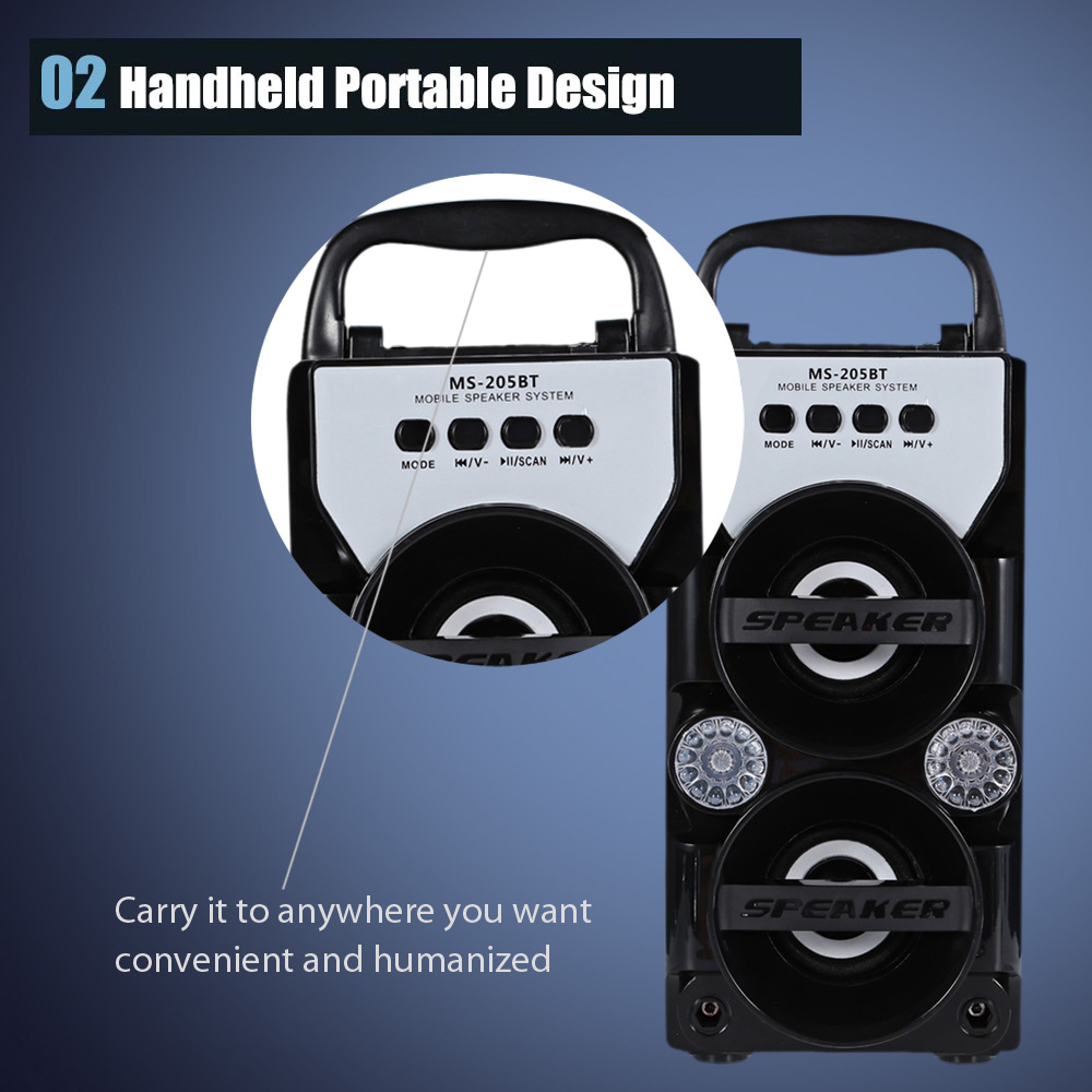 Redmaine MS -205BT Portable High Power Output Multimedia FM Radio Wireless Bluetooth Speaker Redmaine MS -205BT Portable High Power Output Multimedia FM Radio Wireless Bluetooth Speaker