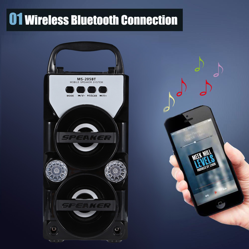 Redmaine MS -205BT Portable High Power Output Multimedia FM Radio Wireless Bluetooth Speaker Redmaine MS -205BT Portable High Power Output Multimedia FM Radio Wireless Bluetooth Speaker
