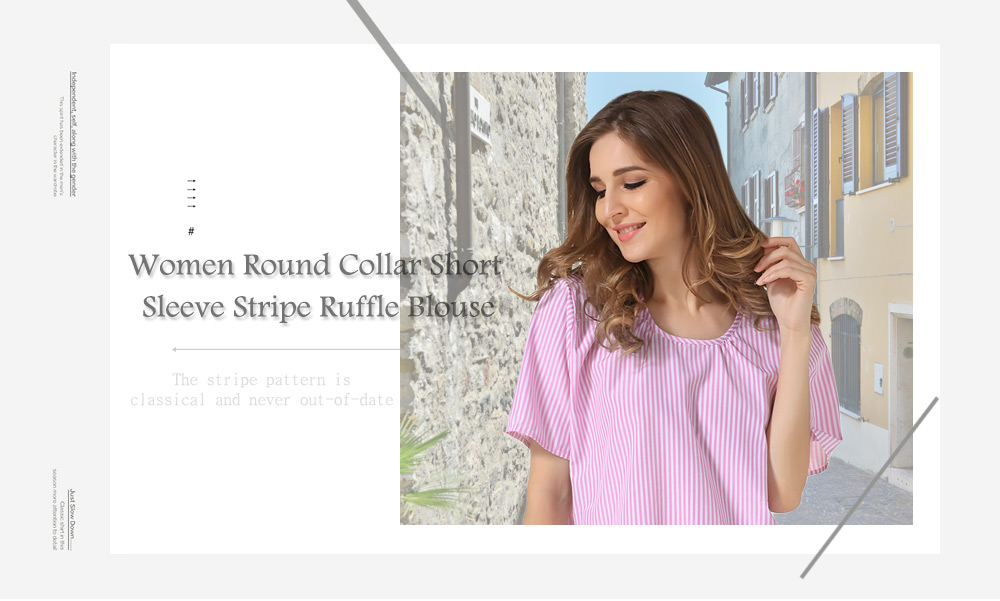 Stylish Round Collar Short Sleeve Tie Ruffled Blouse for Women