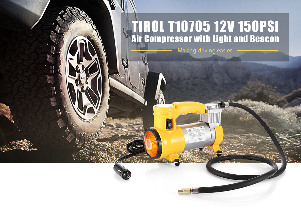 TIROL T10705 Portable Super Flow 12V 150PSI Air Compressor Inflatable Pump with Light and Beacon TIROL T10705 Portable Super Flow 12V 150PSI Air Compressor Inflatable Pump with Light and Beacon