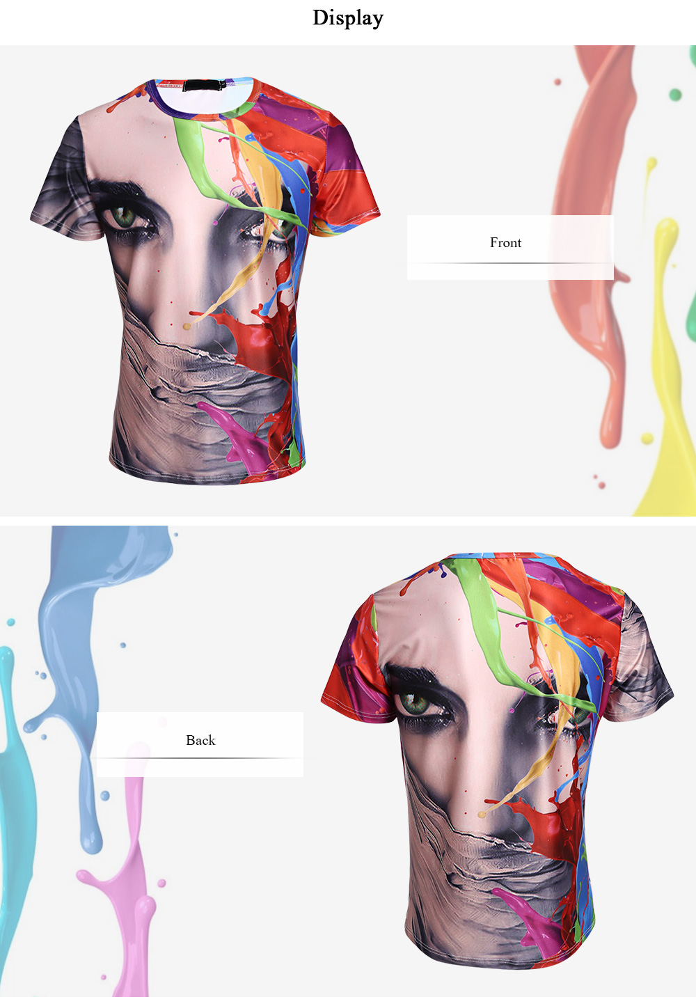 Fashionable 3D Beauty Paint Splashed Printed Round Neck T Shirt for Men Fashionable 3D Beauty Paint Splashed Printed Round Neck T Shirt for Men