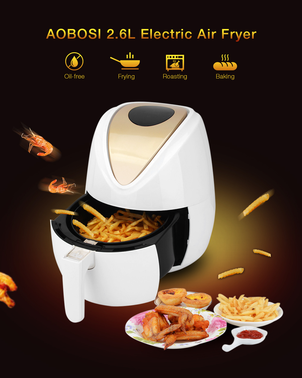 aobosi 2.6L Electric Air Fryer for Frying Roasting Baking aobosi 2.6L Electric Air Fryer for Frying Roasting Baking