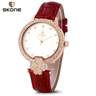 SKONE 9363 WOMEN QUARTZ WATCH IMPORTED MOVT ARTIFICIAL DIAMOND DIAL WATER RESISTANCE WRISTWATCH (DEEP RED