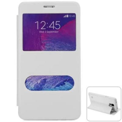 PRACTICAL PU LEATHER AND PC MATERIAL DOUBLE VIEW WINDOWS DESIGN COVER CASE WITH STAND FOR SAMSUNG GALAXY NOTE4 N9100 (WHITE) -